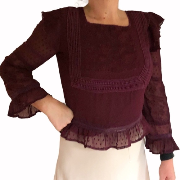 DEX Ruffled Tulle Long-Sleeve Blouse purple - Picture 2 of 4
